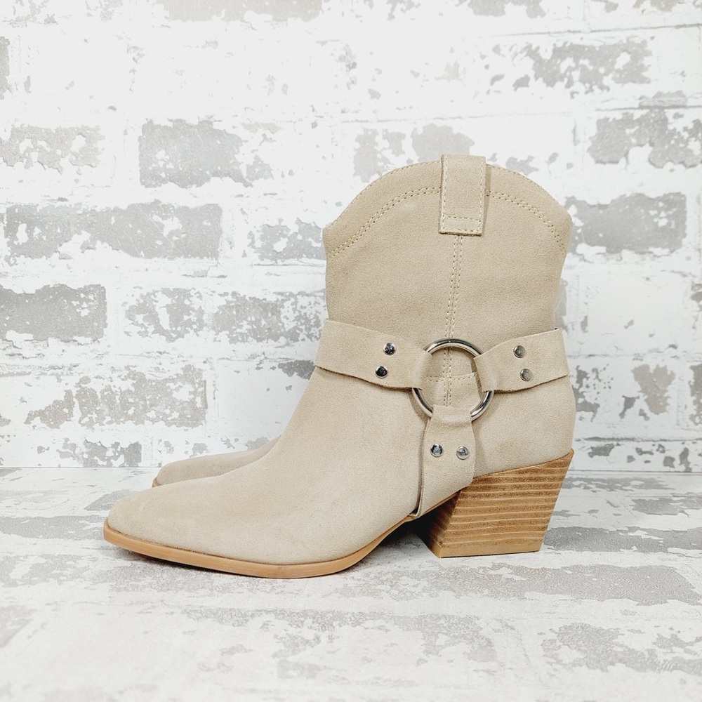 NEW Open Edit Enzo Western Cream Suede Leather Boots B137